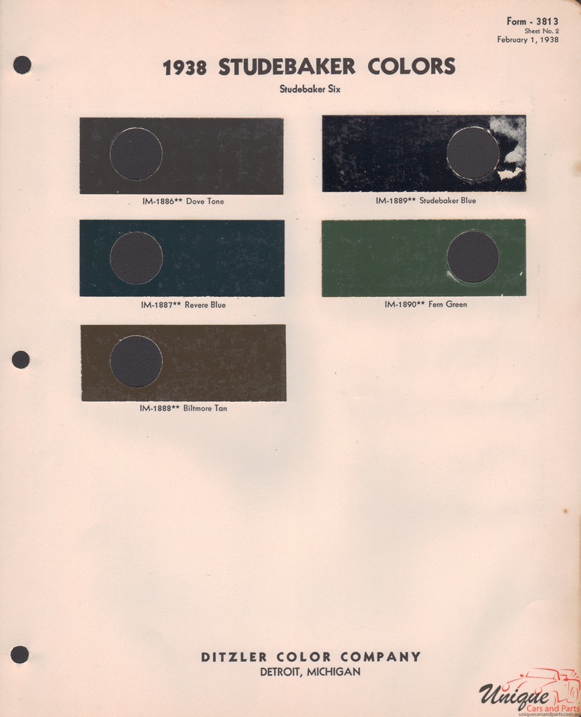 1938 Studebaker Paint Charts PPG 1